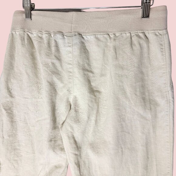 Fluent Life Linen Drawstring Casual Embroidered Pants Sz 6 Beige Neutral Floral - Picture 7 of 12